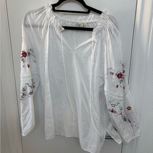 Dylan White Blouse with Red Embroidery